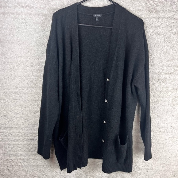 Talbots Wool Alpaca Black Sweater Cardigan Women's Pearl Rhinestone Button XL - Picture 3 of 15